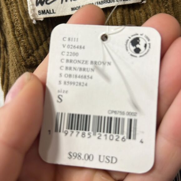 Free People Overall Smock Mini Corduroy Top Mini Dress Bronze Brown S - Picture 6 of 10